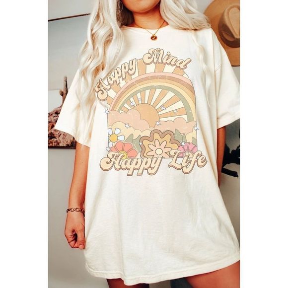 Comfort Colors Tops - Comfort colors tee happy mind happy life logo